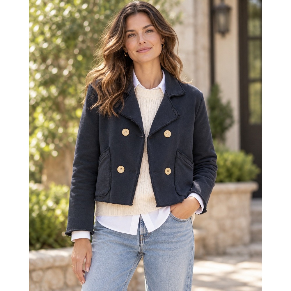 Frank & Eileen Mini Belfast Peacoat Womens XS Navy Cropped Sweatshirt